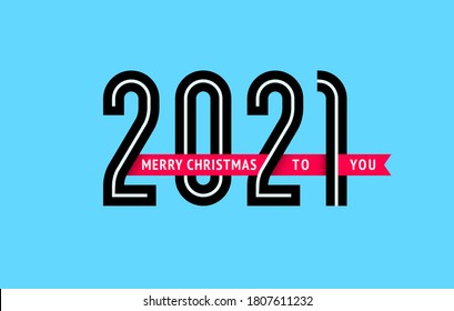 New Year 2021 text design with red band, vector illustration 10eps