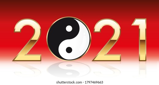 New Year 2021 Under The Sign Of Yin Yang, Symbol Of Chinese Philosophy And Complementarity.