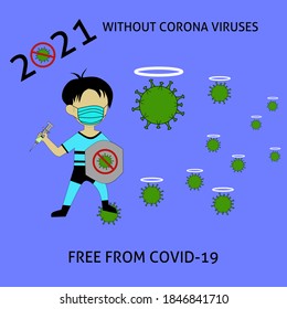 Neujahr 2021 Vektorgrafik ohne Corona-Virus, Stopp covid 19