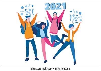 Año Nuevo 2021. Ilustración vectorial para banner web, infografía, móvil. la gente se está preparando para el Año Nuevo.