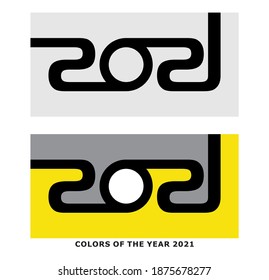 Logo vectorial 2021 de Año Nuevo con forma de tubería unida. Y los colores del año 2021, el gris último (pandemia) y el vibrante iluminan el amarillo, dos colores independientes. 