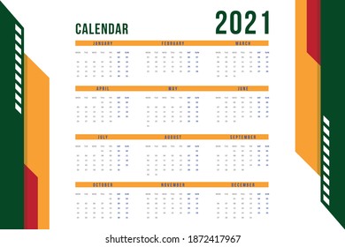 New Year 2021 Wall Calendar, Set of 12 Months Minimal Wall Calendar Template Free Vector illustration, Editable Monthly Wall Calendar 2021, Professional 2021 calendar abstract design template.