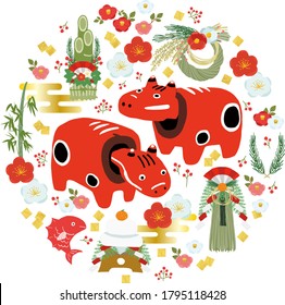 New year 2021motif vector illustration. year of ox