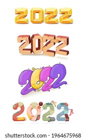 New year 2022, 3d set of stickers for poster design.