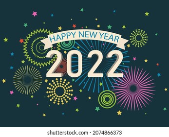 New year 2022 banner. Festive fireworks. Vector illustration.