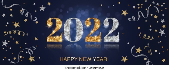 NEW YEAR 2022 BANNER IN GOLD AND SILVER COLOR