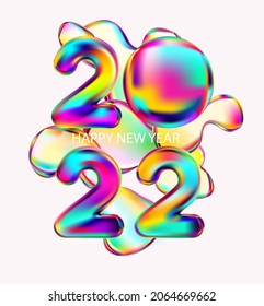 New year 2022. Bright colorful bright colored numbers on light background. Iridescent lettering design.