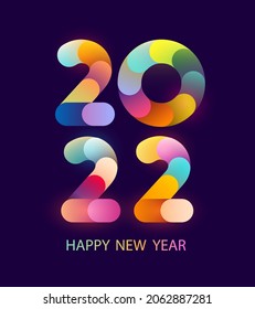 New year 2022. Bright multicolored numbers. Greeting card design. Colorful festive lettering.