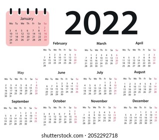 new year 2022 calendar.vector design eps 10.
Monday every week. It is suitable for organization and agenda use.