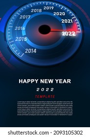 New Year 2022 Car Speedometer, Red Indicator On Black Blur Background