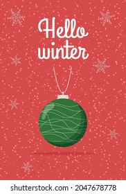 New Year 2022 card. Winter card design illustration for greetings, invitation, flyer, brochure. Tree toy