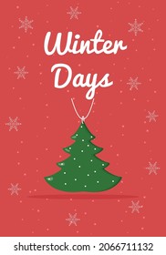 New Year 2022 card. Winter card design illustration for greetings, invitation, flyer, brochure. Tree toy