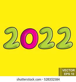 New Year. 2022 Cartoon figures isolated on a yellow background. Celebration. The calendar.