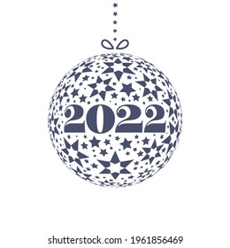 New Year 2022 with Christmas ball in minimalistic style isolated on white background. Template for Invitation with place for text message. Vector illustration.