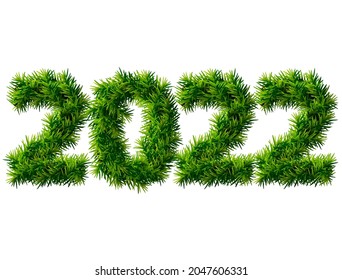 New Year 2022 of christmas tree branches isolated on white background. Empty pine twigs in shape of number 2022