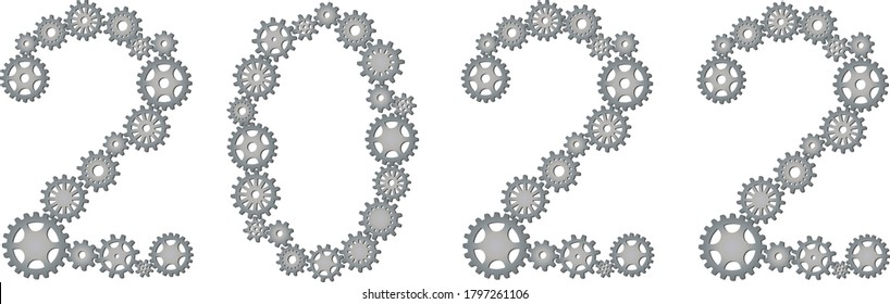 New Year 2022 with cogwheels symbolizing interaction and automation. Vector Illustration