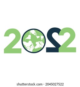 New Year 2022 with Earth globe concept. Creative greeting card design template. Universal Vector background