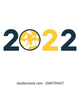 New Year 2022 with Earth globe concept. Creative greeting card design template. Universal Vector background.