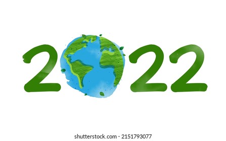 New Year 2022 for Ecology concept with green on earth. world environment and sustainable development concept. save our planet. vector design.