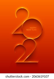 New year 2022. Elegant festive numeral design on red background. Greeting card template.