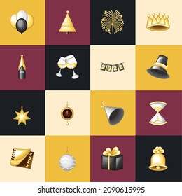 new year 2022 event icon set