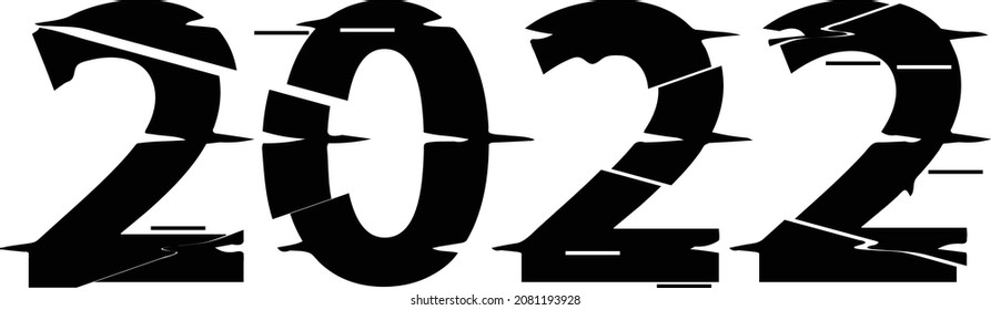 New year 2022. Glitch effect . Distort design . vector