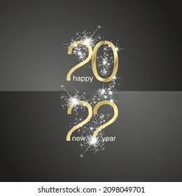 New Year 2022 Golden Year 2022 numbers white sparkle firework black illustration background greeting card