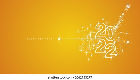 New Year 2022 line design typography firework champagne white orange yellow background vector