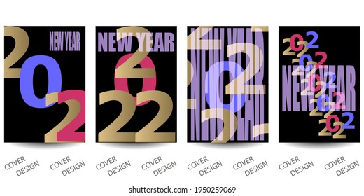 Neujahr 2022. Minimalistische Menge von Vorlagen mit Zahlen. Trendy Hintergründe Design für Cover, Grüße, Feiertage, Poster, Karten, Vertrieb, Branding. Vektorgrafik.