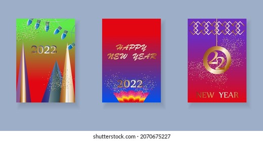 Año Nuevo 2022. Conjunto minimalista de plantillas con números. Diseño de fondo de moda para cubiertas, saludos, vacaciones, afiches, tarjetas, ventas. Vector.
