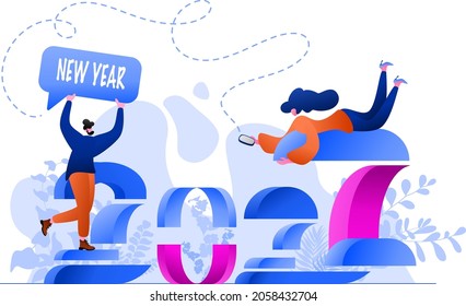 New Year 2022 Network Flat Illustration, perfect for landing pages, templates, UI, web, mobile app, posters, banners, flyers, development. vector