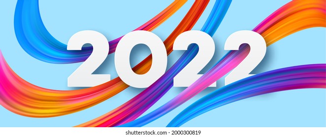 New year 2022 number on colorful abstract color paint brush strokes background. Happy 2022 new year colorful background. Vector illustration EPS10