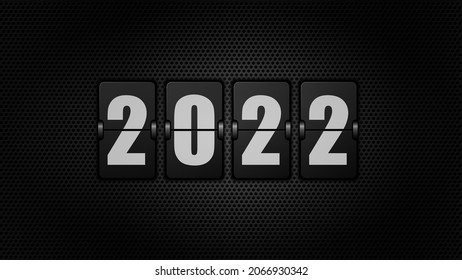 New year 2022. Numbers on mechanical scoreboard. 3d vector illustration on black background.	
