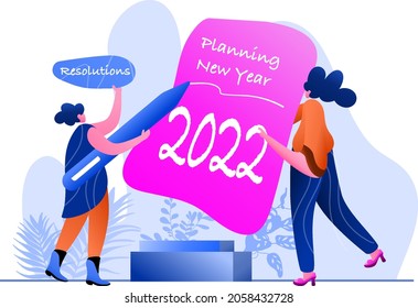 Ilustración plana de planificación de Año Nuevo 2022, perfecta para páginas de inicio, plantillas, interfaz de usuario, web, aplicación móvil, carteles, pancartas, volantes, desarrollo. vector