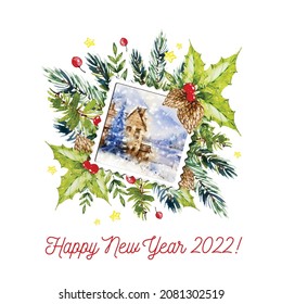 Neujahr 2022 mit Postkartenstempel, Vektorgrafik
