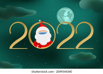 New Year 2022. Santa in mask. Vector illustration.