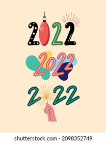 año nuevo 2022 establecer tres iconos