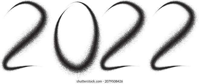New year 2022. Spray effect . Distress design . vector Hand drawn made numbers with grunge brush strokes . Chinese calligraphy