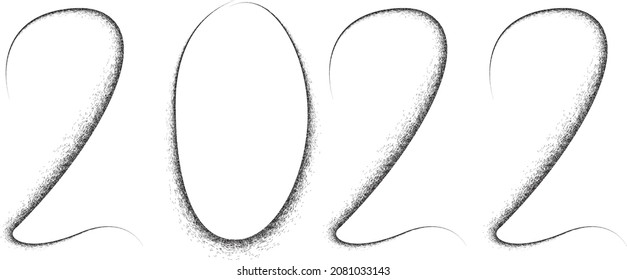 New year 2022. Spray effect . Distress design . vector Hand drawn made numbers with grunge brush strokes . Chinese calligraphy