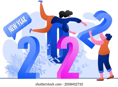 New Year 2022 Team Solid Flat Illustration, perfect for landing pages, templates, UI, web, mobile app, posters, banners, flyers, development. vector