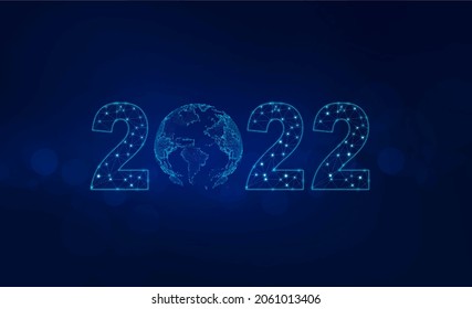 Nuevo año 2022 tecnológico. La conexión empresarial mundial y el desarrollo de la comunicación en el nuevo año. Número digital moderno de tecnología futurista. 
