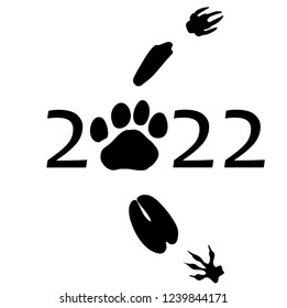 New Year 2022 - tiger. Animal tracks: rat, bull, tiger, rabbit, dragon
