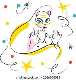 new year 2022 year of the tiger, line art character, hand drawn illustration. woman with tiger face.