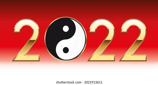 New Year 2022 Under The Sign Of Yin Yang, Symbol Of Chinese Philosophy And Complementarity.