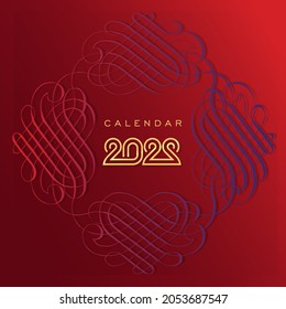 Neujahr 2022 Vektor in Batik motif. Goldfarbe.