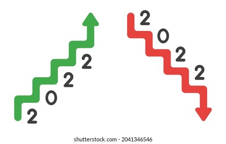 New year 2022 vector concept, stairs with 2022, moving up and down. Flat colored style.