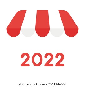 New year 2022 vector concept, 2022 under shop awning. Flat colored style.