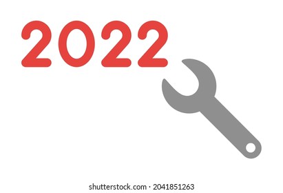 Nuevo año 2022 concepto de vectores, llave y reparación. Estilo de color plano.