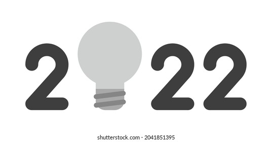 New year 2022 vector concept, grey light bulb instead of zero, bad idea. Flat colored style.