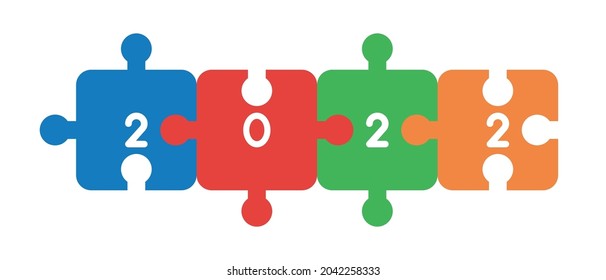 Neues Jahr 2022 Vektorkonzept, verbundene Puzzleteile. Flachfarbener Stil.